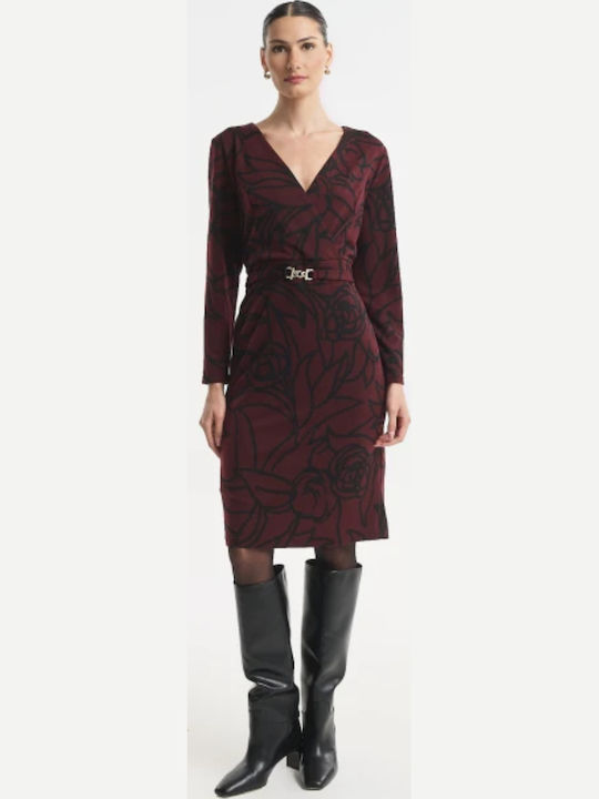 Rochie Tricotată Bordeaux cu Mâneci Lungi, Petrecută