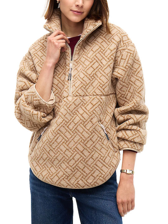 Tommy Hilfiger Half Zip Teddy Women's Sports Jacket Brown-Beige