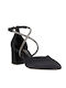 Satin-Pumps mit Riemchen Schwarz