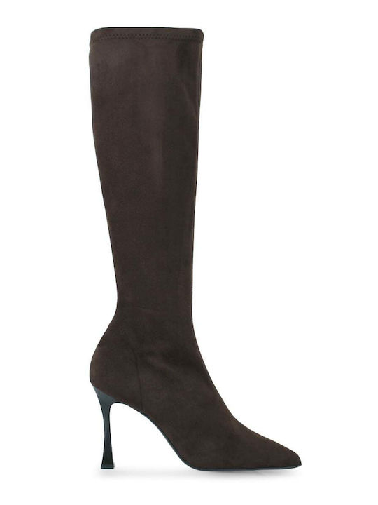 Wildleder Damenstiefel mit hohem Absatz Braun