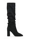 Wildleder-Damenstiefel mit hohem Absatz Schwarz