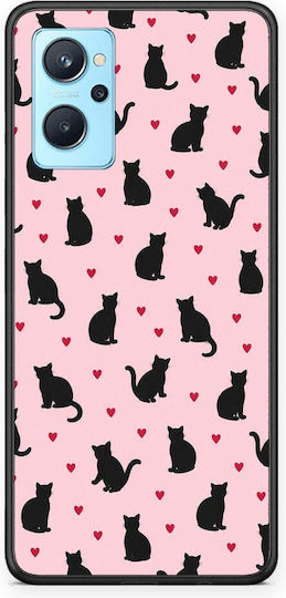 Smartfits Black Cat Silhouettes Hearts On Pink Oppo A96 Θήκη