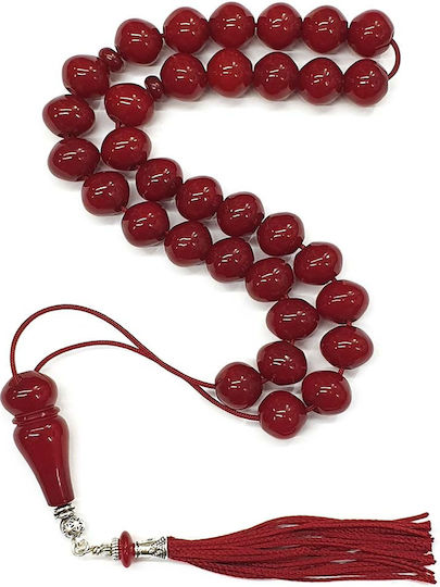 Roloi Komboloi Worry Beads with 33 Mastic Beads, 42 cm Long, Red
