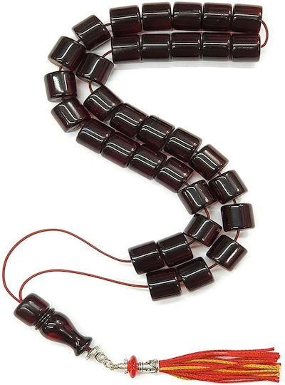 Roloi Komboloi Worry Beads with 33 Mastic Beads, 41 cm Long, Burgundy