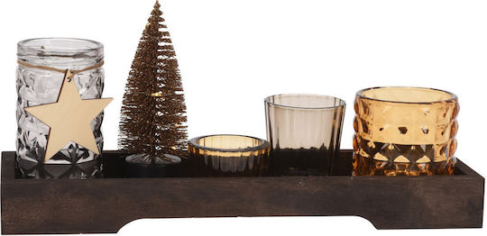 Christmas Wooden Grey Battery Candlestick 6 Pieces