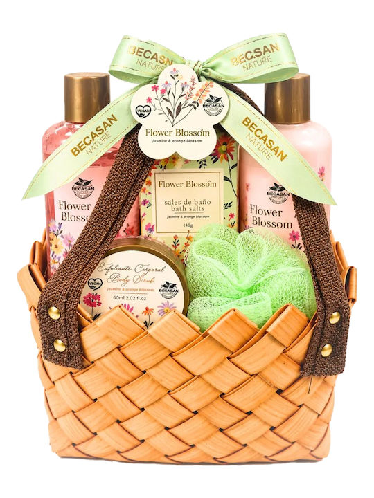 Becasan Spring Days Coș din Palmier Set de Îngrijire pentru Hidratare & Curățarea Corpului 5 Bucăți