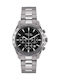 Men's Battery-Powered Chronograph Watch with Silver Stainless Steel Bracelet