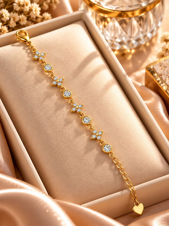 Kingleap Women's Chain Bracelet With Flower Design in Gold-Plated Steel