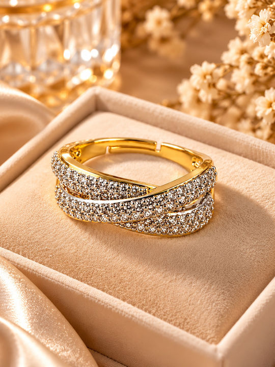 Kingleap Women's Ring with Stones Made of Gold-Plated Steel