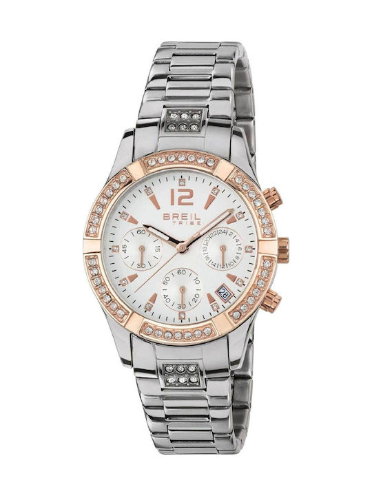 Women's Battery-Powered Chronograph Watch with Silver Stainless Steel Bracelet