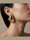 Women's Gold Geometric Earrings Matte Texture Oval Brown Stone Prime Steel Brown Gold Women 7 Cm Ssn311