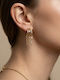 Women's Gold Triple Hoop Earrings with Dangling Chain Patterns and White Stones Prime Steel Gold Women One Size Ssn307