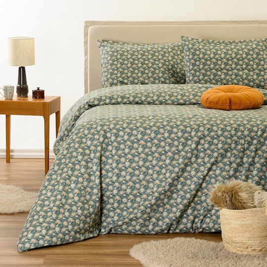 Melinen Single Bed Sheet Set 170x270cm Aqua (3 Pcs)