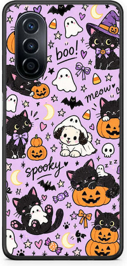 Smartfits Halloween Черни Котки На Люляков Фон Калъф За Huawei Nova Y70 Y70 Plus