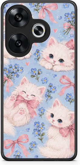 Smartfits Weiße Kätzchen Blaue Blumen Große Xiaomi Poco F6 Hülle