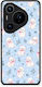 Smartfits Weiße Kätzchen Blaue Blumen Small Huawei Pura 70 Pro 70 Pro+ Hülle
