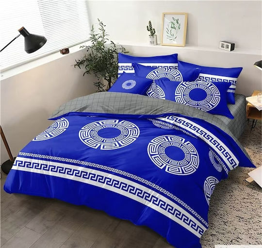 Kraft World Bettlaken-Set mit 2 Kissenbezügen, Super-Doppel, mit Gummizug, 160x240+25 cm, Blau (3-teilig)