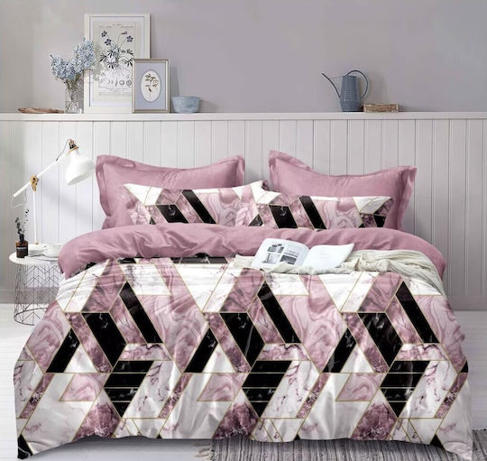 Kraft World Super-Double Sheet Set with 2 Pillowcases, Fitted, 160x240+25cm, Pink (3 Pieces)