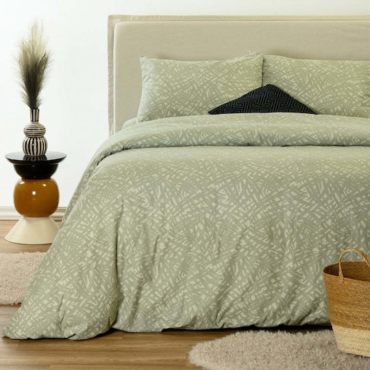 Melinen Neva Σετ Παπλωματοθήκη Βαμβακερή 165x245cm Μονή με Μαξιλαροθήκη Olive