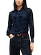 Women's Long Sleeve Silk Shirt Blue Striped