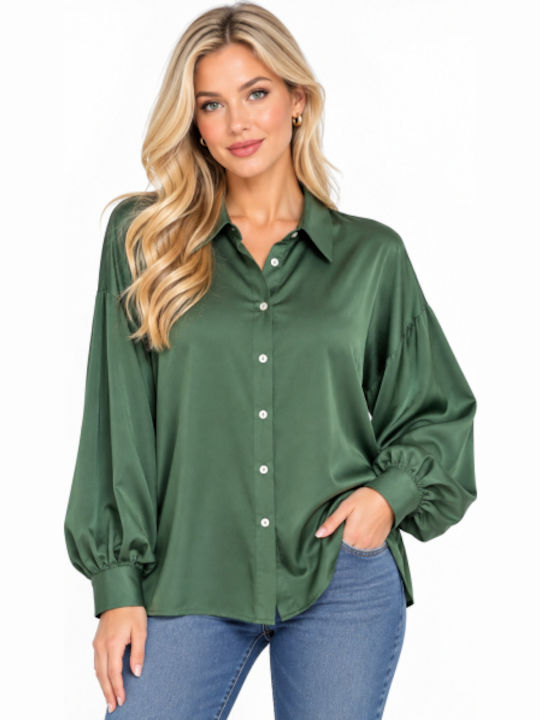 Long Sleeve Women's Shirt Green WC-MM22-0144-27SH-GRN