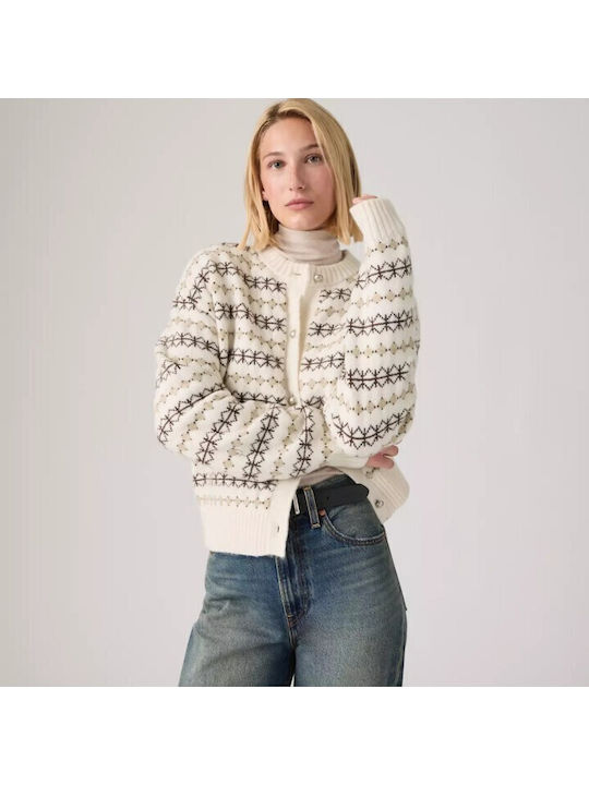 Cardigan Lung pentru Femei, Împletit, cu Nasturi, Ivory