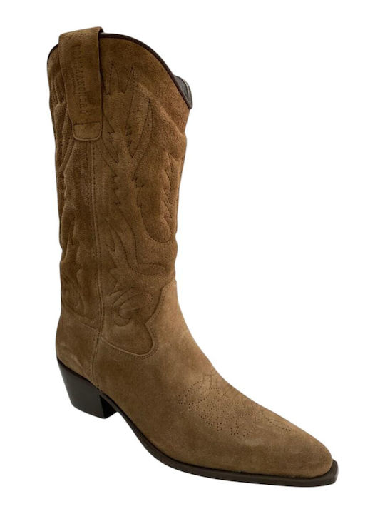 Damenlederstiefel Cowboy Beige
