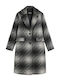Μάλλινο Γυναικείο Καρό Παλτό Γκρι/μαύρο με Κουμπιά