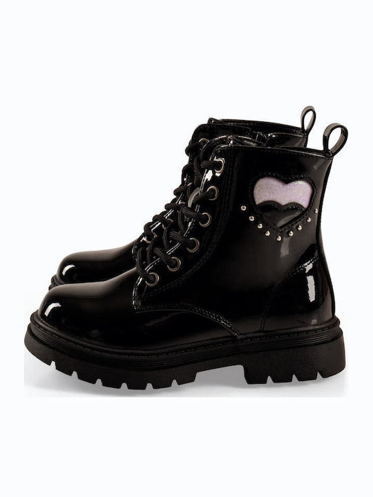 Kids Patent Leather Military Boots with Black Laces