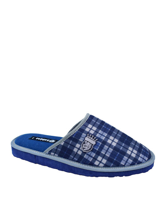 Closed Men's Slippers with Blue Patterns