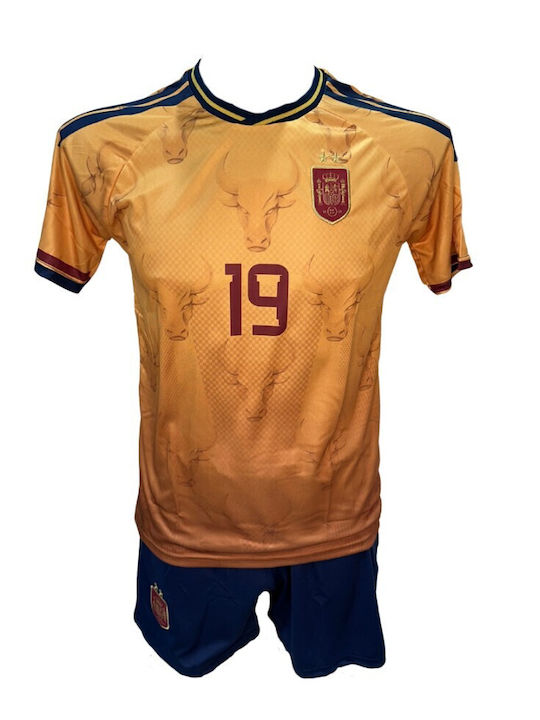 Kids Spain National Football Team Kit Lamine Yamal Gold Blue 101026-03