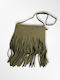 Women's Suede Crossbody Bag with Khaki Fringes