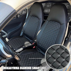 Smart Fortwo 451 2006-2014 Huse Parțiale pentru Scaune Diamond din Piele Sintetică Negru-Gri Pereche