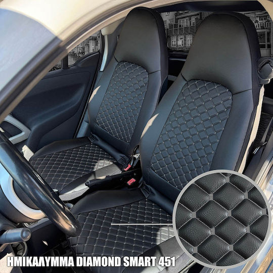 Smart Fortwo 451 2006-2014 Huse Parțiale pentru Scaune Diamond din Piele Sintetică Negru-Gri Pereche