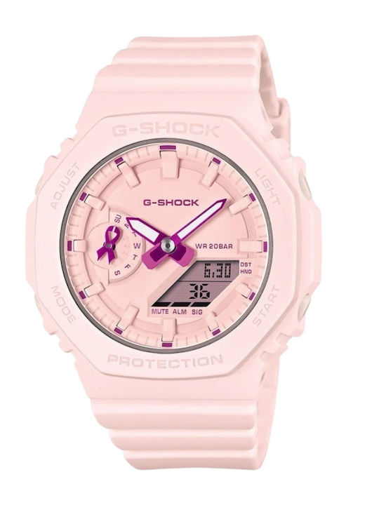 Women's Battery-Powered Watch with Pink Rubber Strap
