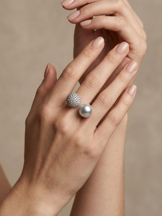 Prime Steel Women's Steel Ring with Pearls