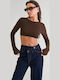 Γυναικείο Crop Top Μακρυμάνικο Καφέ