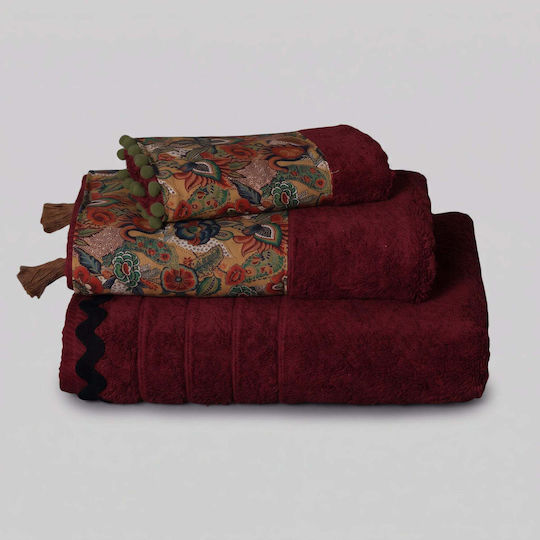 White Fabric Tansy Pompom Face Towel 50x90 cm Burgundy 600 gsm