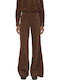 Women's High-Waisted Fabric Flared Trousers Brown
