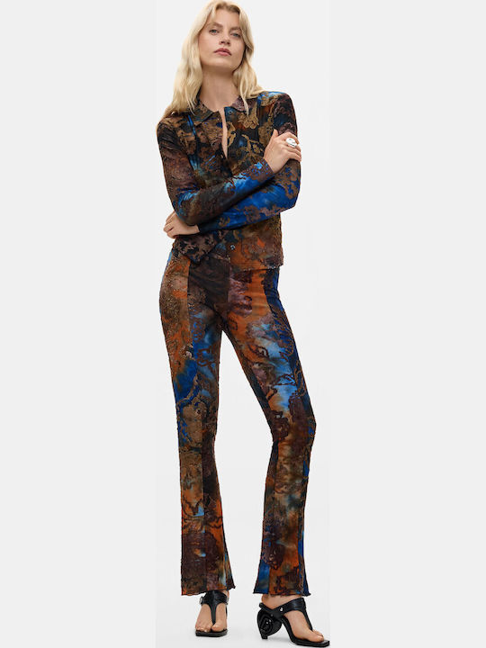 Women's High-Rise Fabric Flared Trousers Dark Blue