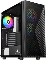 AlphaGear Shifter Gaming Midi Tower Computer Case with Side Window and RGB Lighting Black