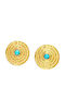 Steel Earrings with Textured Circular Design Turquoise Detail Gold Silver