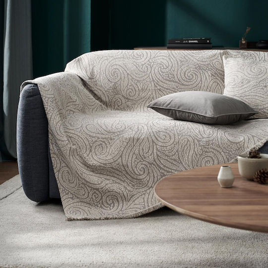Gofis Home Silver Three-Seater Sofa Throw Chenille 180x310cm Silver Beige 448/45