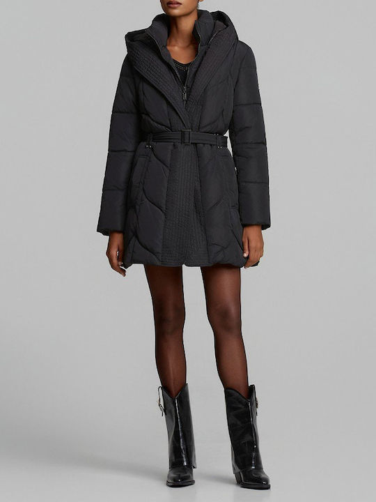 Puffer Damen-Pufferjacke für den Winter Schwarz