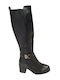 Black Leather Women's Boots with Medium Heel