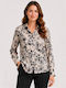 Langärmeliges Damen-Satinhemd in Ecru mit Blumenmuster B26246-TYP