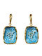 Light Blue Enamel Dangle Earrings in Stainless Steel