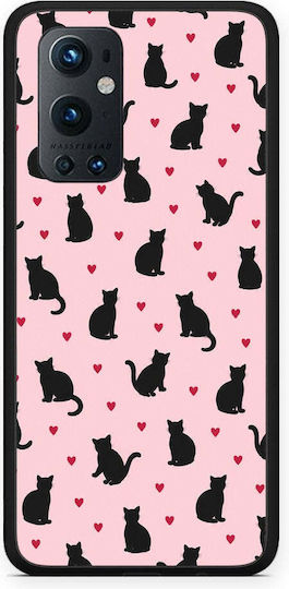 Smartfits Black Cat Silhouettes Hearts On Pink Oneplus 9 Pro Θήκη