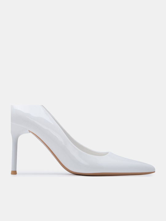 Pointed Toe High Heel Pumps White Patent Leather