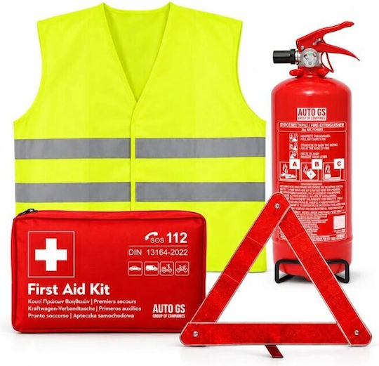 Auto Gs Kit de Urgență Auto cu Farmacie, Extinctor, Triunghi de Siguranță & Vestă Reflectorizantă